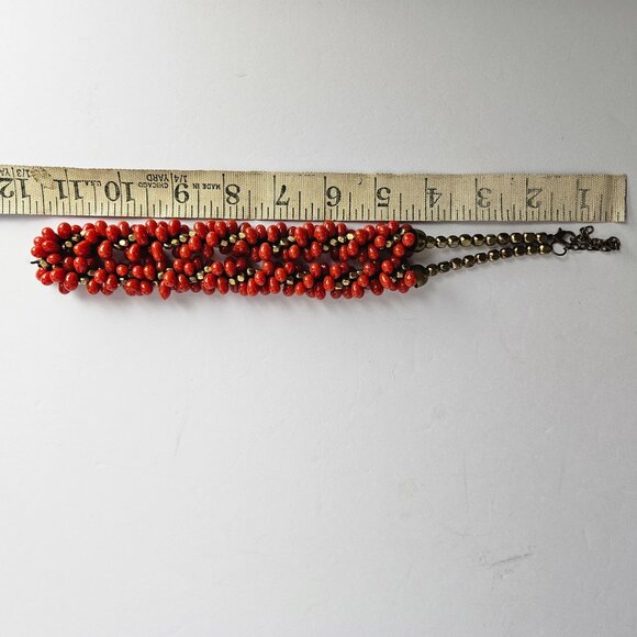 Vtg Red Necklaced Glass or Natural Stone Bead Cluster Necklace Mid-Century Retro - Picture 10 of 13